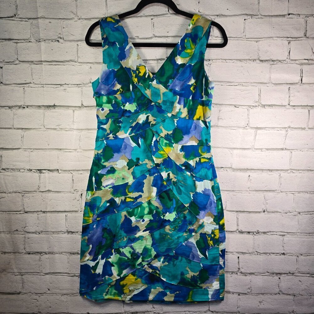 WOMENS CALVIN KLEIN ABSTRACT WATERCOLOR FLORAL SHUTTER PLEAT SLEEVELESS SIZE 8 - Picture 5 of 5